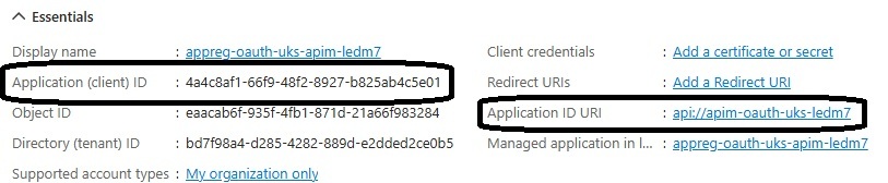 APIM App Registration Details