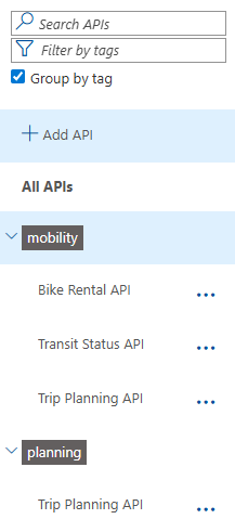 APIs grouped by tag in the Azure Portal